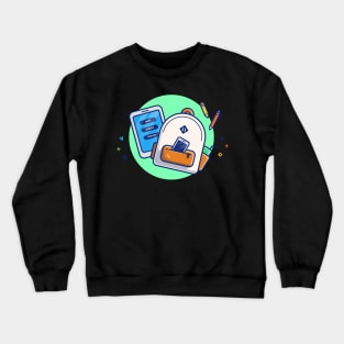 Backpack, Hand Phone, Tablet, Pen, And Pencil Cartoon Crewneck Sweatshirt